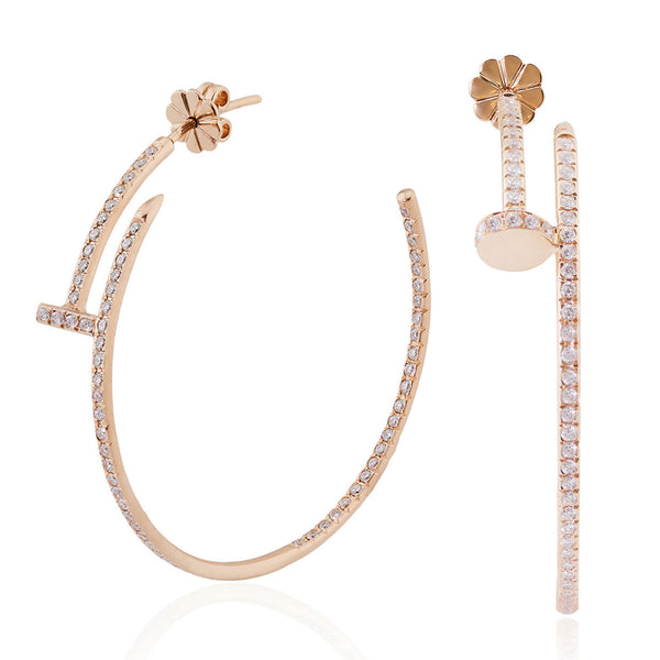 18K Rose Gold 2.2ct Nail Hoop Earrings