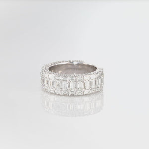 14K White Gold 6.44ct Emerald Diamond Eternity Ring