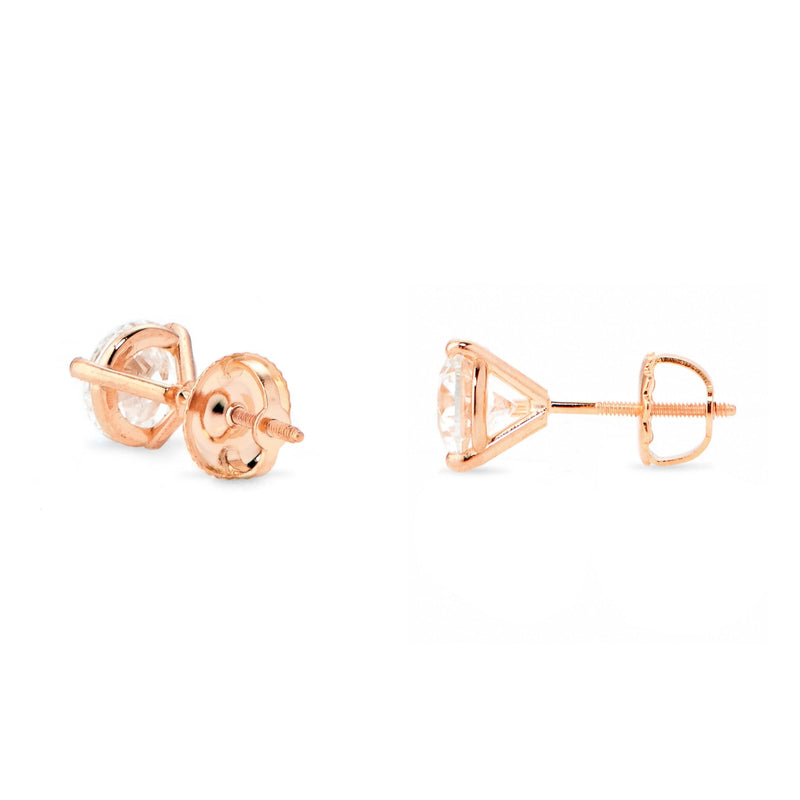 3 Prong Diamond Solitaire Stud Earrings - Shyne Jewelers 150-00290 Rose Gold Shyne Jewelers