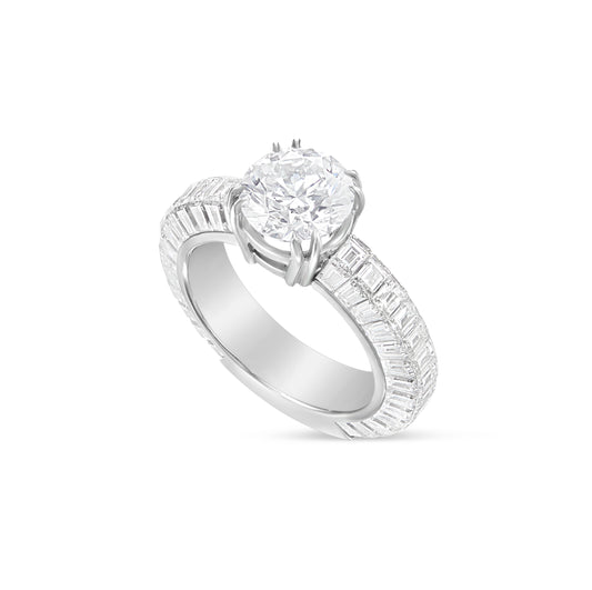 18K White Gold 9.8ct RoundSolitaire  Baguette Eternity Engagement Ring