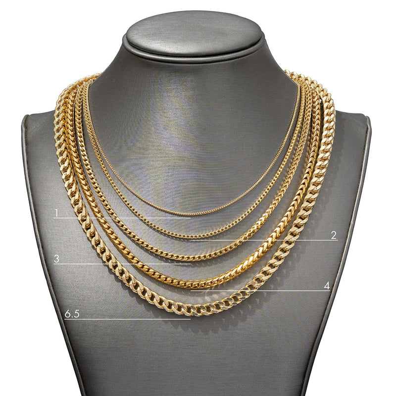 14K Solid Gold 1.25 mm Franco Chain