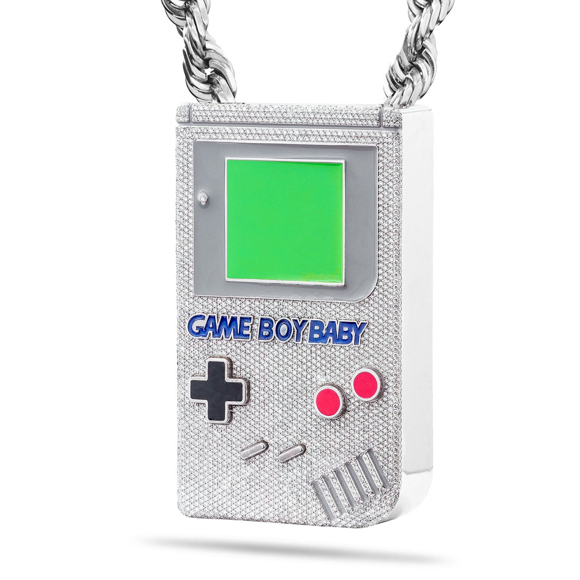 Custom Diamond & Enamel Game Boy Pendant