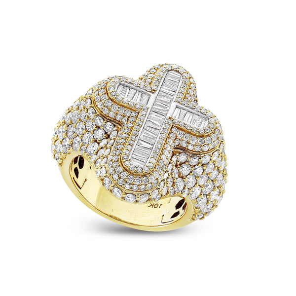 Baguette Cross Diamond Ring - Shyne Jewelers BAGCROSSRING_1 Yellow Gold Shyne Jewelers