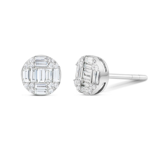 Baguette Diamond Cluster Circle Studs - Shyne Jewelers Shyne Jewelers