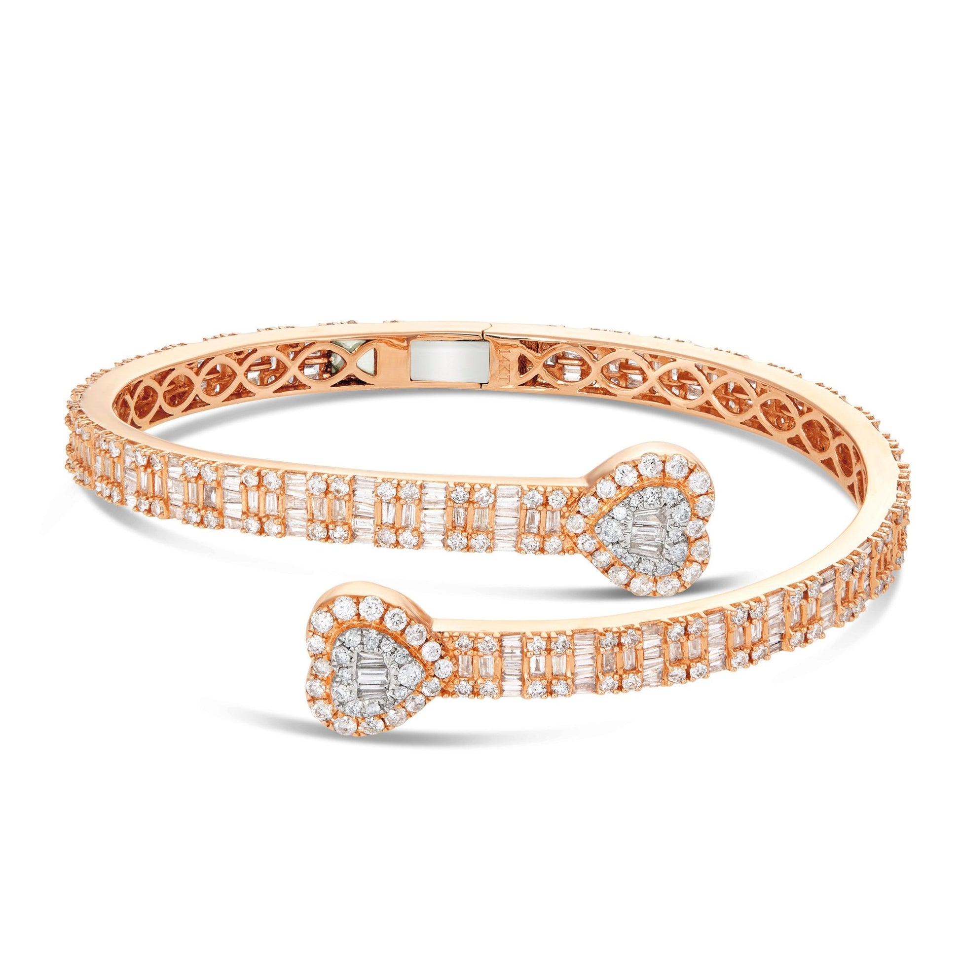 Baguette Diamond Heart Bangle - Shyne Jewelers Yellow Gold Shyne Jewelers