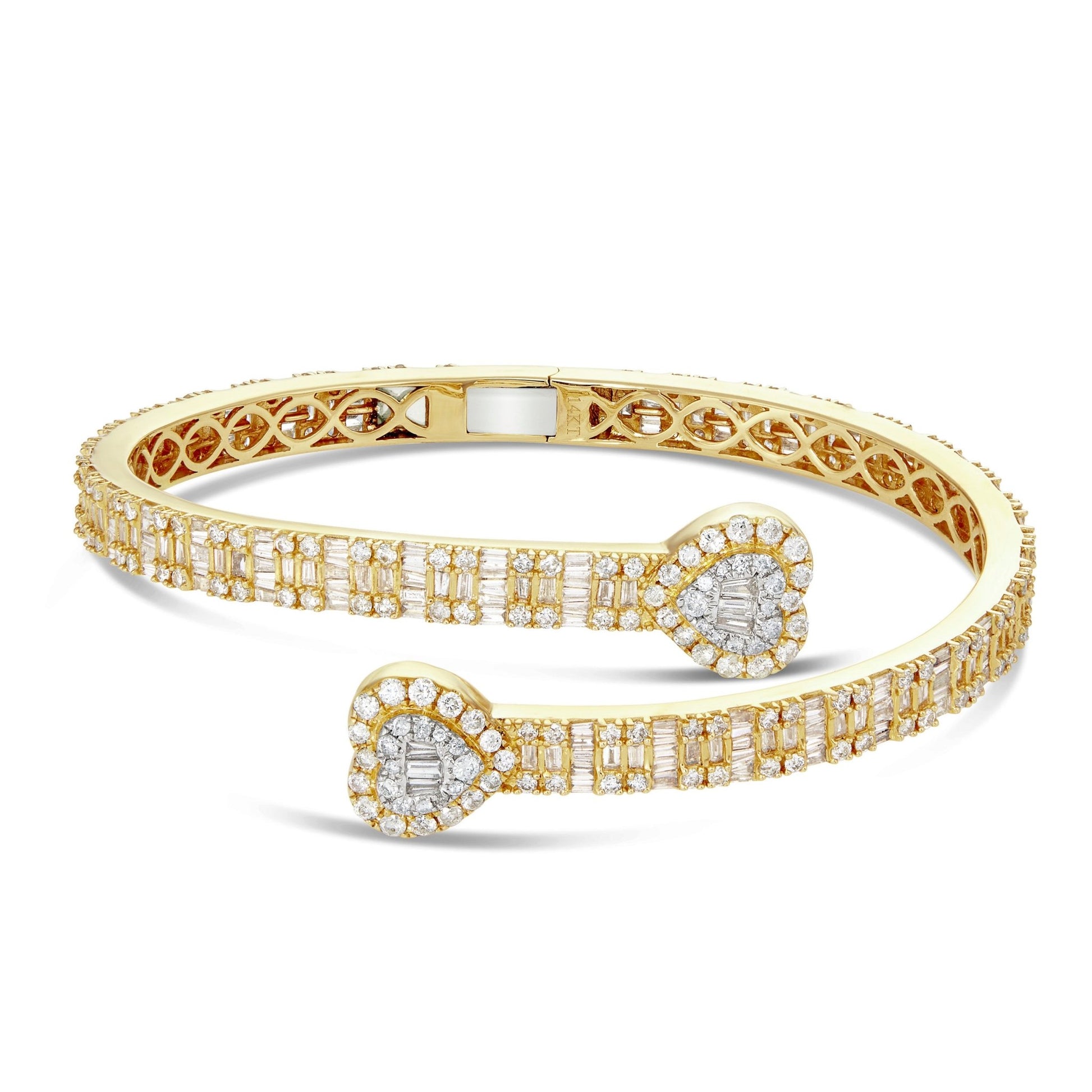 Baguette Diamond Heart Bangle - Shyne Jewelers Yellow Gold Shyne Jewelers