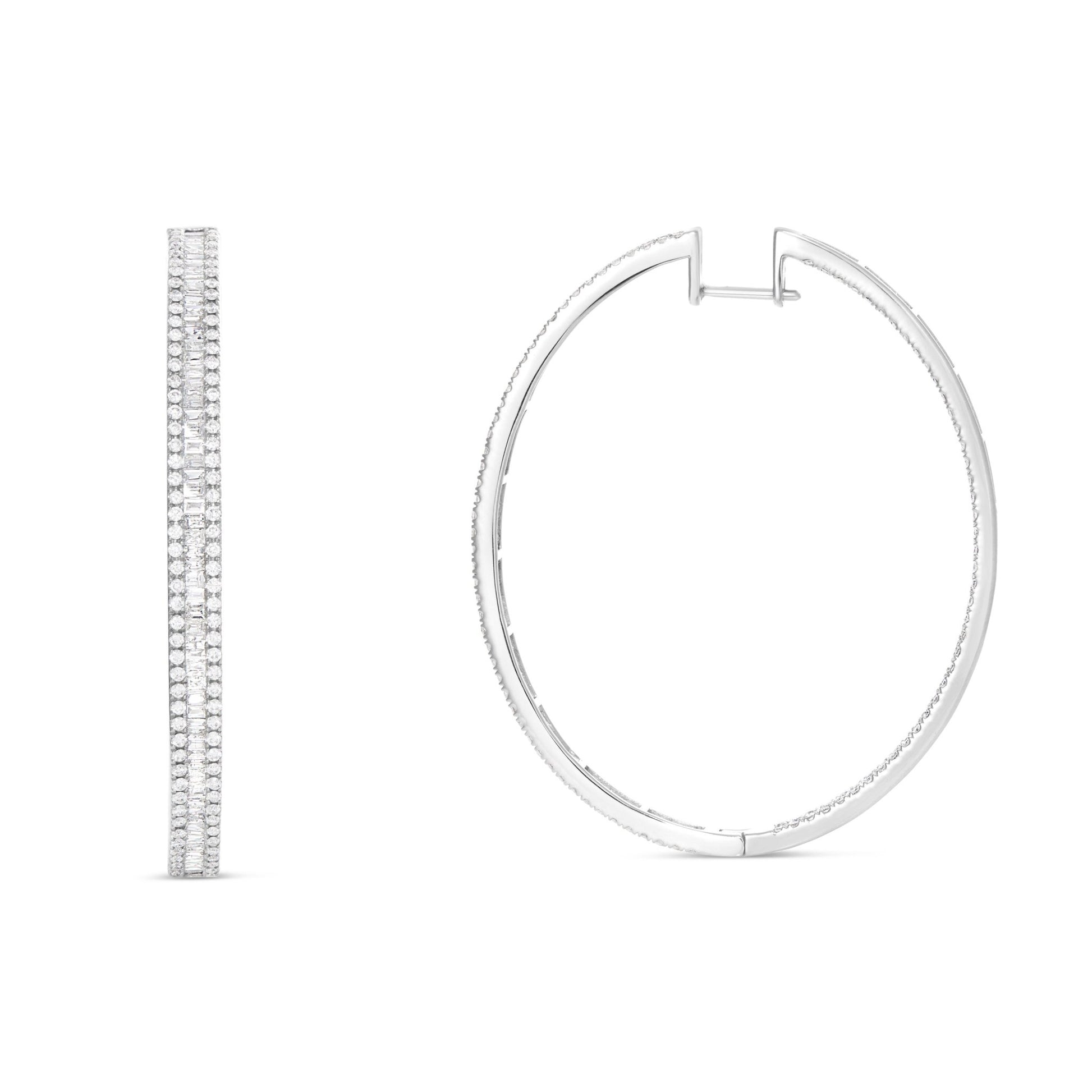 Baguette Diamond Oval Hoop Earrings - Shyne Jewelers Shyne Jewelers