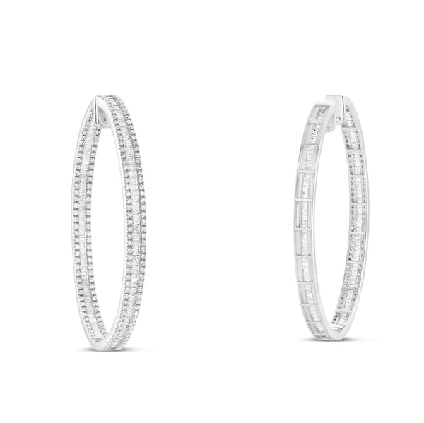 Baguette Diamond Oval Hoop Earrings - Shyne Jewelers Shyne Jewelers
