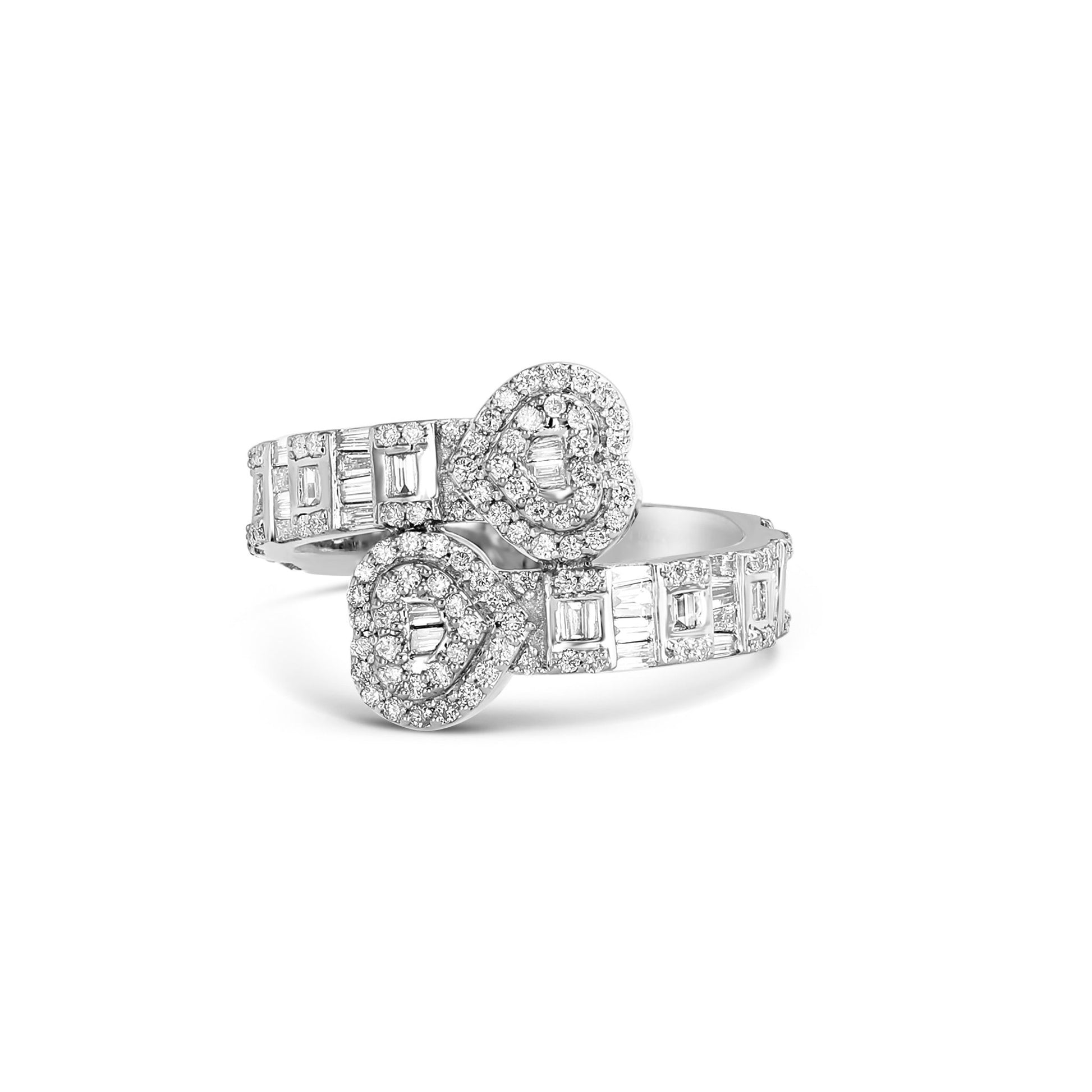 Baguette Double Heart Diamond Wrap Ring - Shyne Jewelers BAGHEARTRING_1 White Gold Shyne Jewelers
