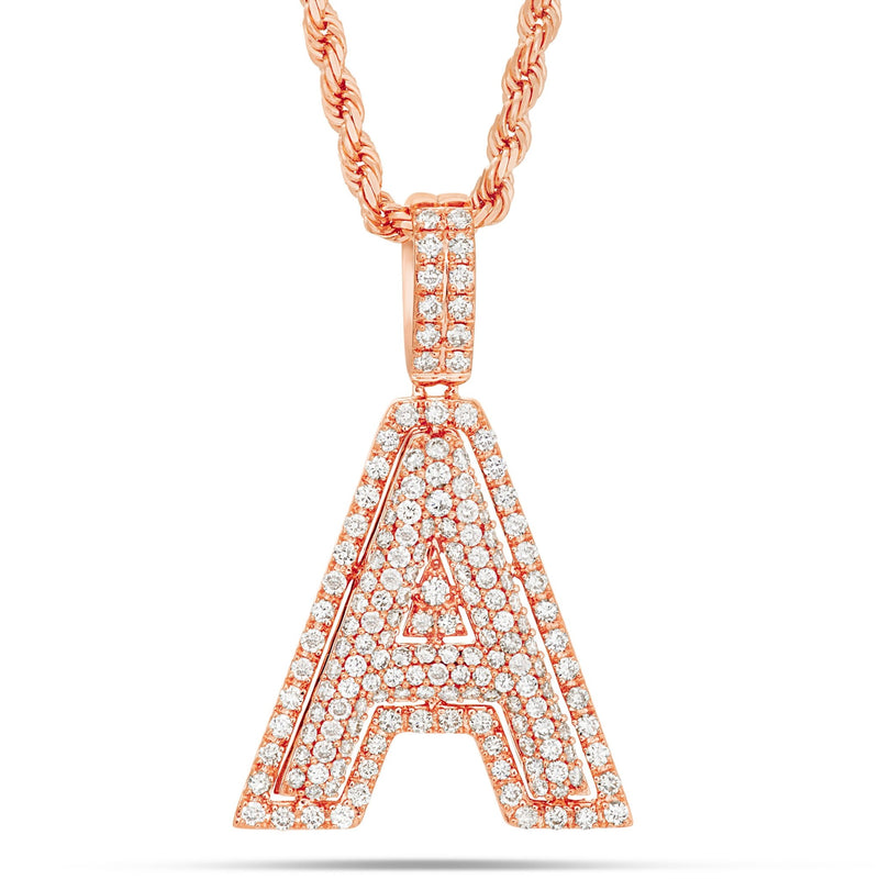 Bi-level Diamond Initial Pendant - Shyne Jewelers Rose Gold A Shyne Jewelers