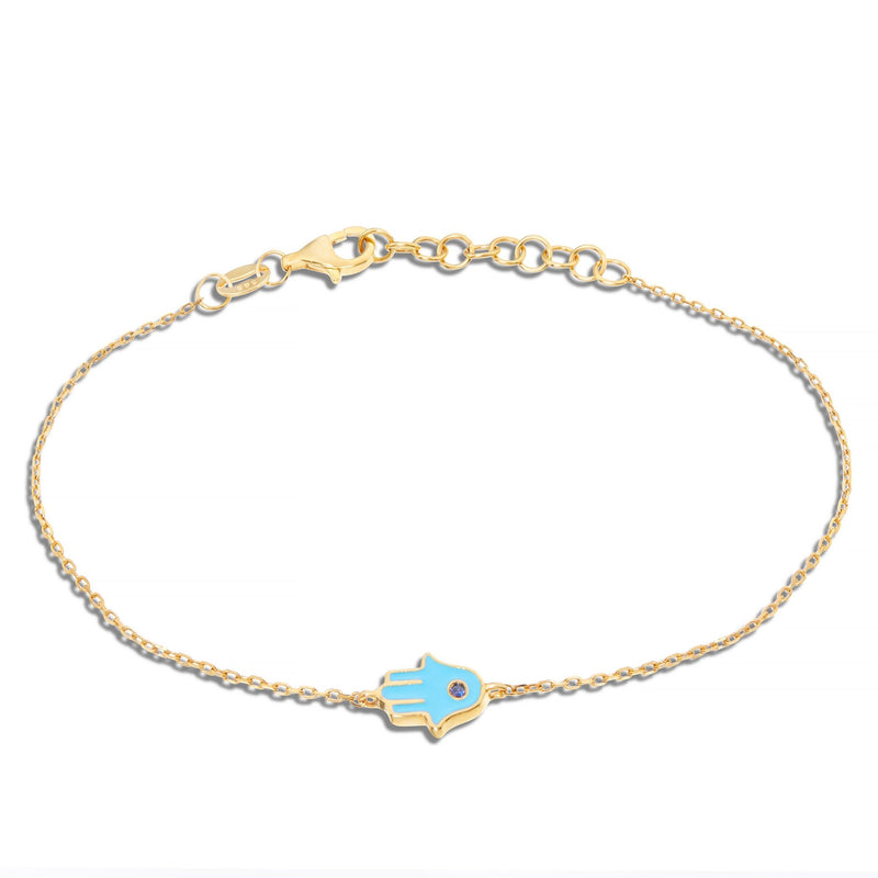 Blue Enamel Hamsa Charm Bracelet - Shyne Jewelers 170-00261 Yellow Gold Shyne Jewelers