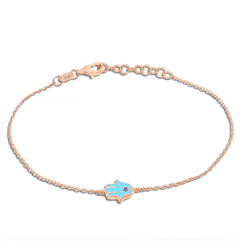 Blue Enamel Hamsa Charm Bracelet - Shyne Jewelers 170-00261 Rose Gold Shyne Jewelers