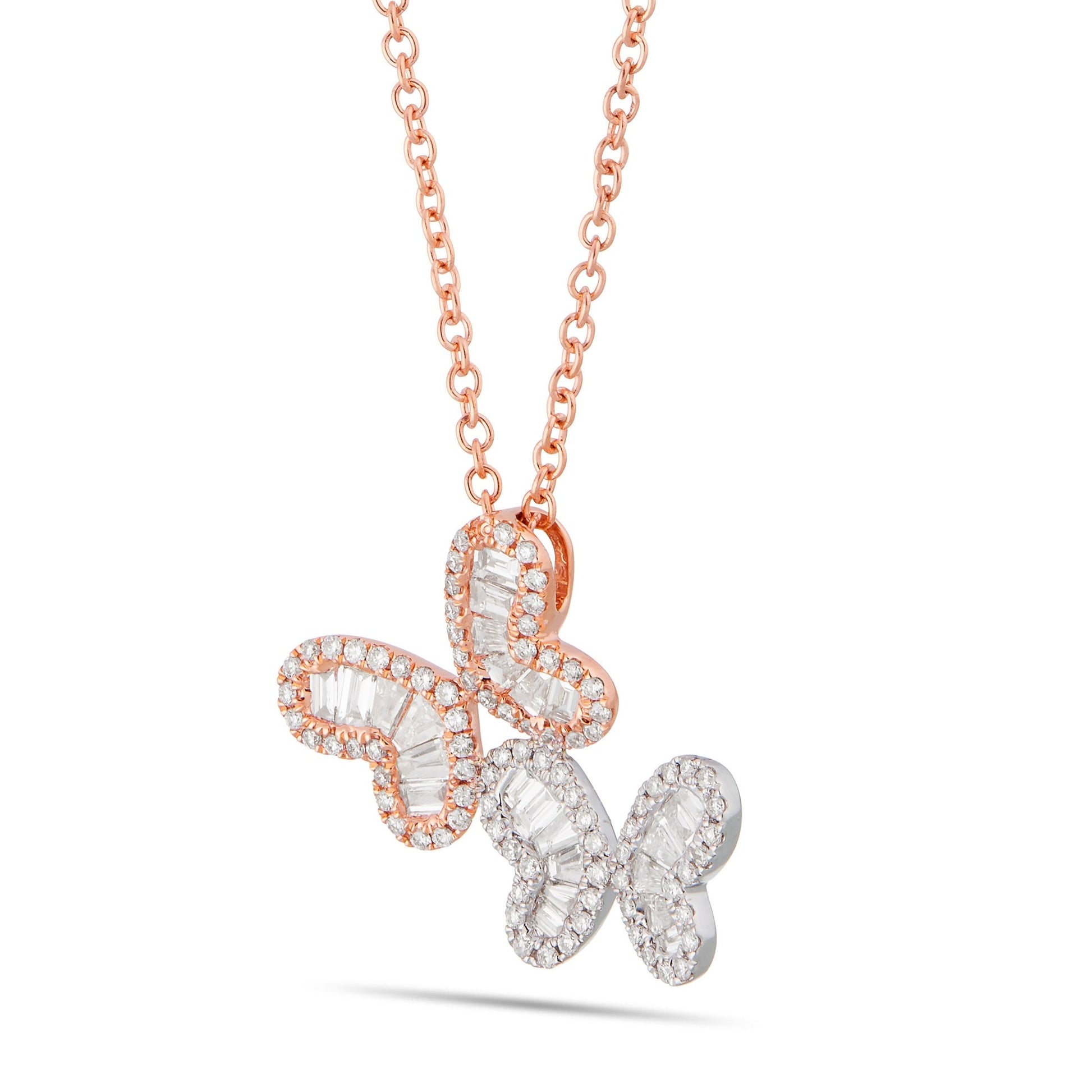 Butterfly Duo Diamond Necklace - Shyne Jewelers 165-00224 Rose & White Gold Shyne Jewelers