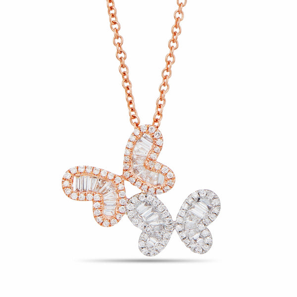Butterfly Duo Diamond Necklace - Shyne Jewelers 165-00224 Rose & White Gold Shyne Jewelers