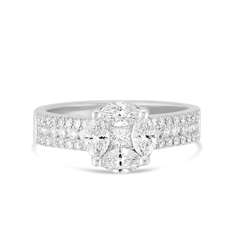 Cluster Diamond Engagement Ring - Shyne Jewelers White Gold 4 Shyne Jewelers