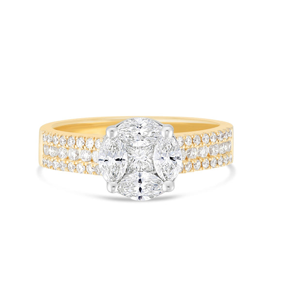 Cluster Diamond Engagement Ring - Shyne Jewelers Yellow Gold 4 Shyne Jewelers