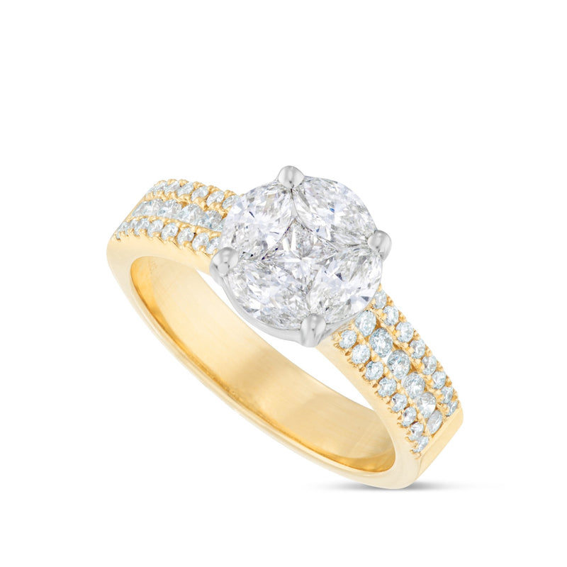 Cluster Diamond Engagement Ring - Shyne Jewelers Yellow Gold 4 Shyne Jewelers
