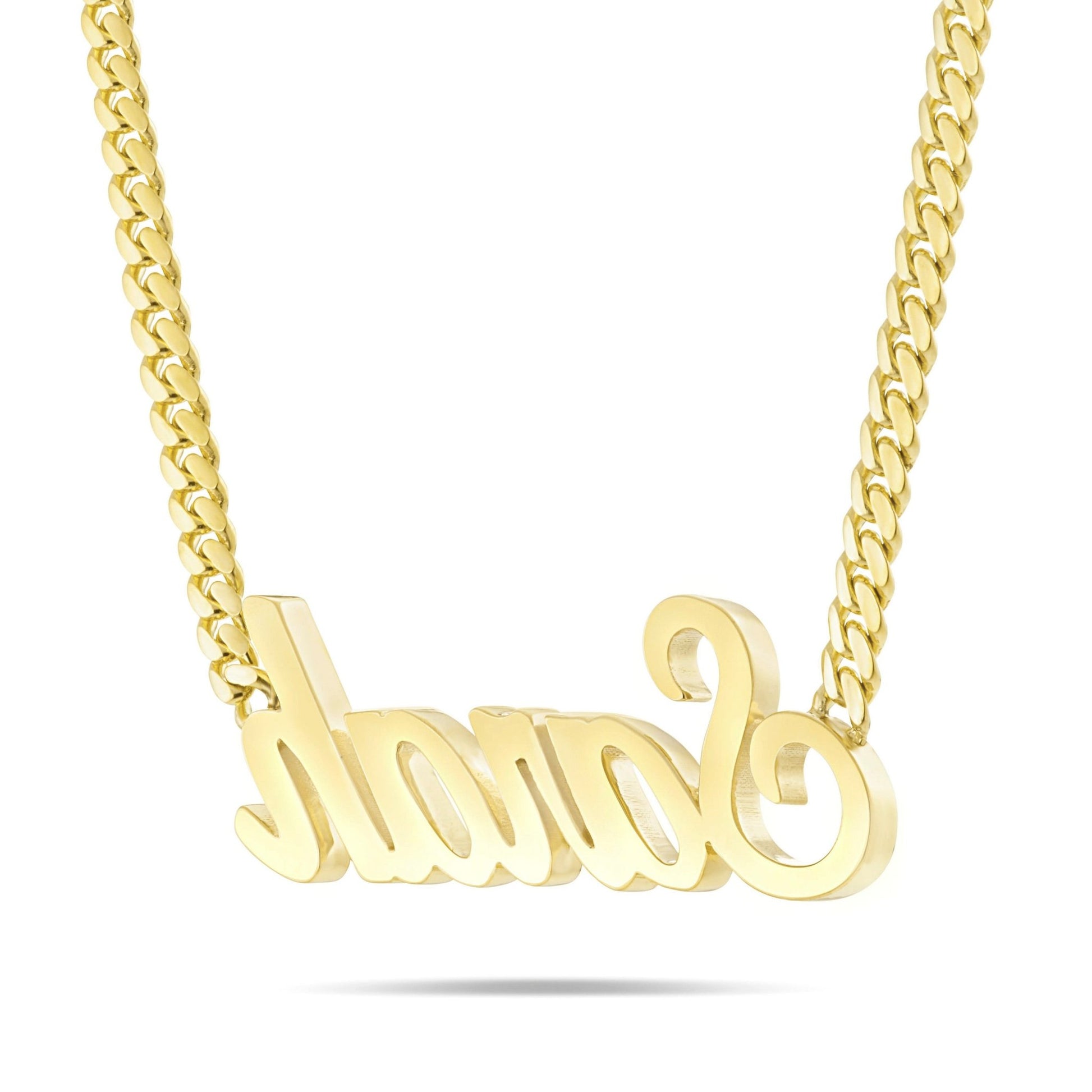 Custom Solid Gold Name Necklace, Large - Shyne Jewelers Yellow Gold 10KT Birds of Paradise Shyne Jewelers