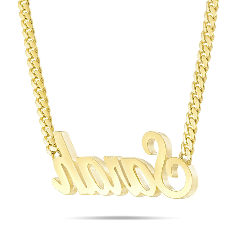 Custom Solid Gold Name Necklace, Large - Shyne Jewelers Yellow Gold 10KT Birds of Paradise Shyne Jewelers