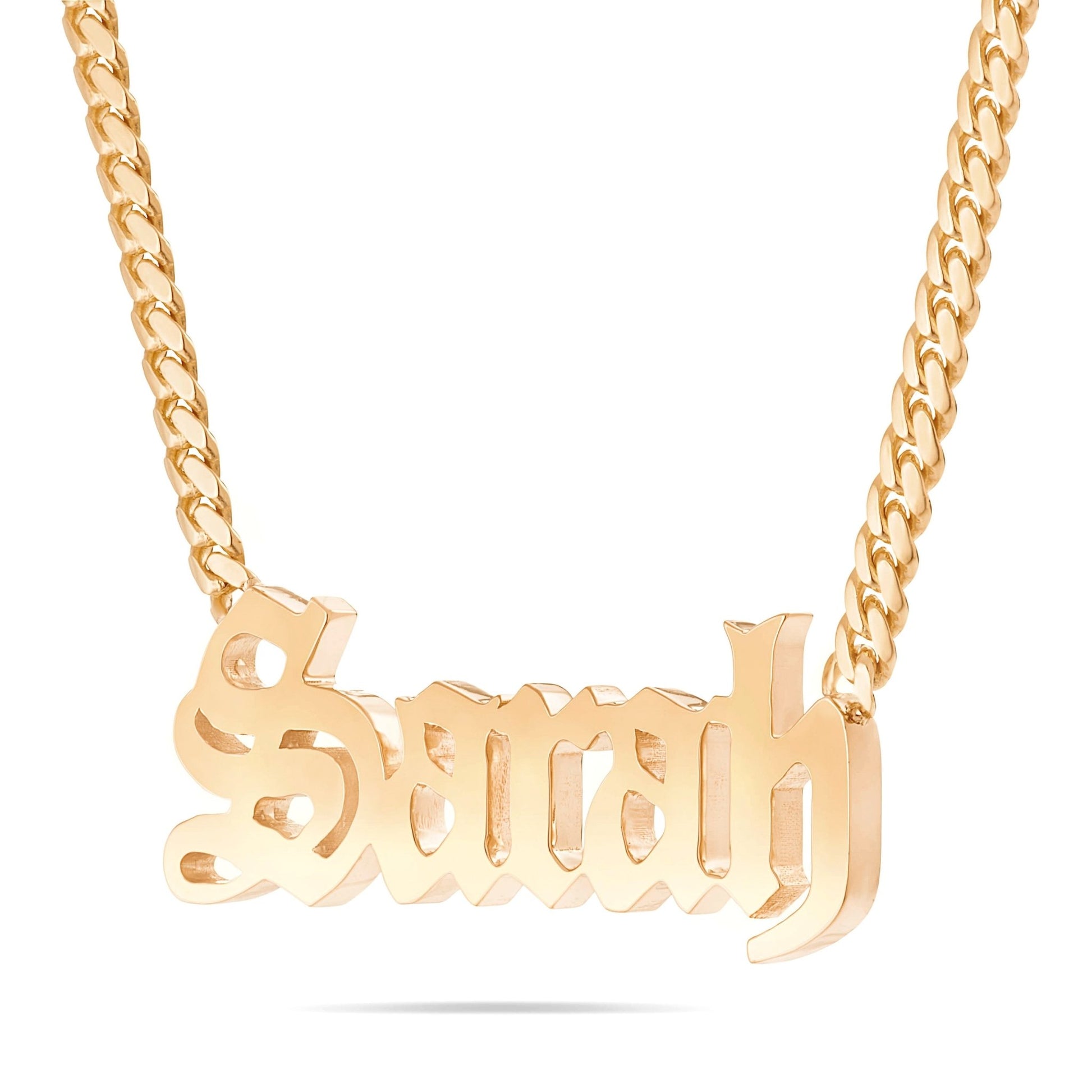 Custom Solid Gold Name Necklace, Large - Shyne Jewelers Yellow Gold 10KT Birds of Paradise Shyne Jewelers