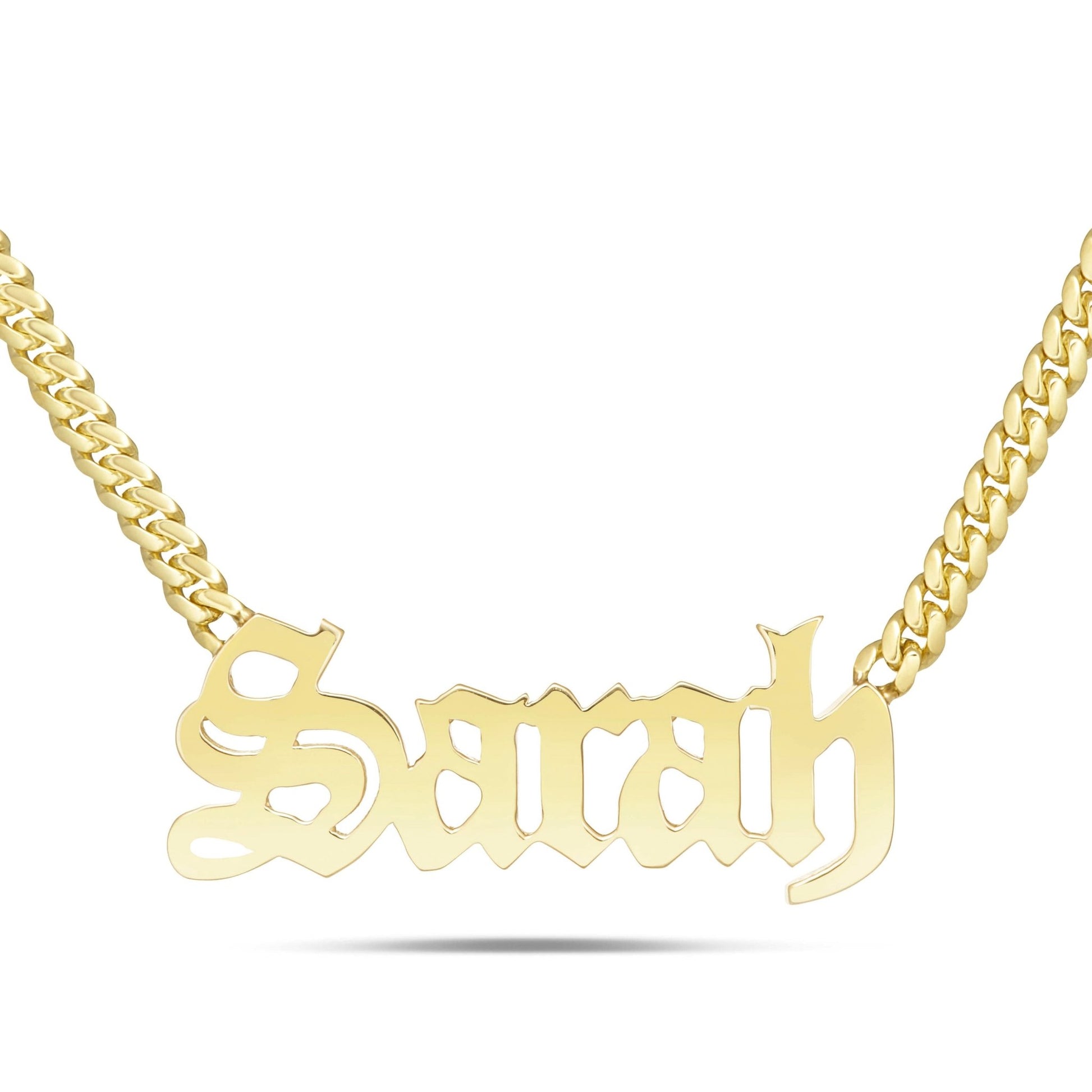 Custom Solid Gold Name Necklace, Large - Shyne Jewelers Yellow Gold 10KT Birds of Paradise Shyne Jewelers