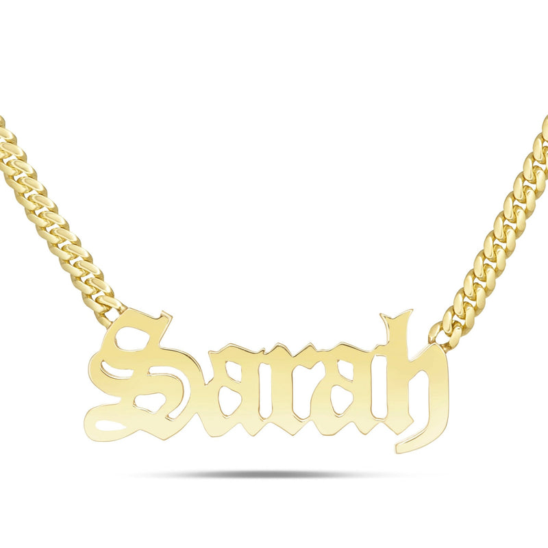 Custom Solid Gold Name Necklace, Large - Shyne Jewelers Yellow Gold 10KT Birds of Paradise Shyne Jewelers