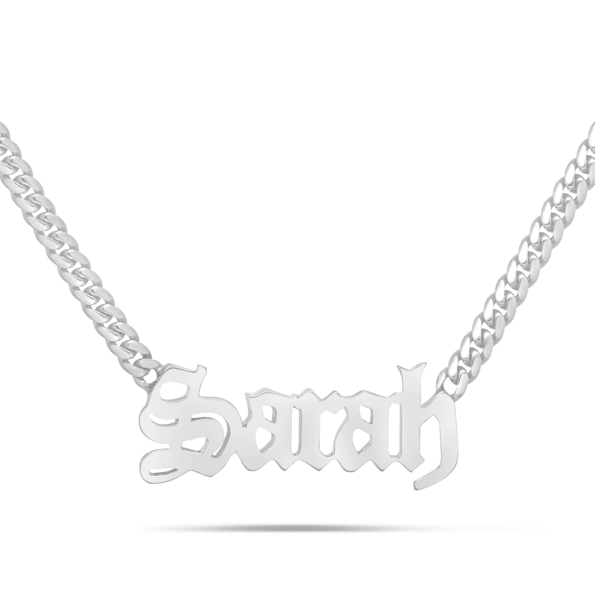 Custom Solid Gold Name Necklace, Small - Shyne Jewelers White Gold 10KT Olde English Shyne Jewelers