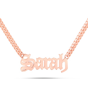Custom Solid Gold Name Necklace, Small - Shyne Jewelers Rose Gold 10KT Olde English Shyne Jewelers