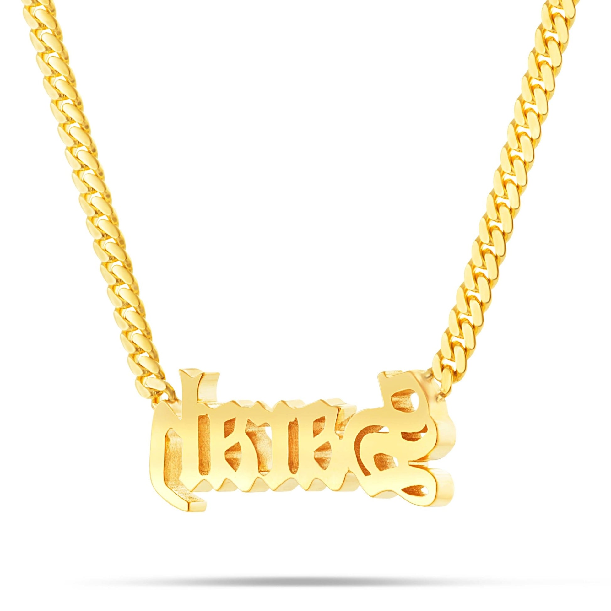 Custom Solid Gold Name Necklace, Small - Shyne Jewelers Yellow Gold 10KT Olde English Shyne Jewelers