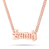 Custom Solid Gold Name Necklace, Small - Shyne Jewelers Rose Gold 10KT Olde English Shyne Jewelers