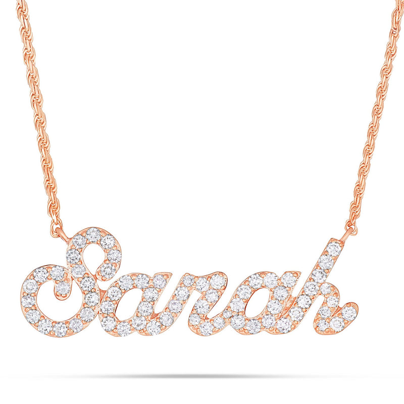 Customizable Diamond Name Necklace Large - Shyne Jewelers Rose Gold 10KT Shyne Jewelers