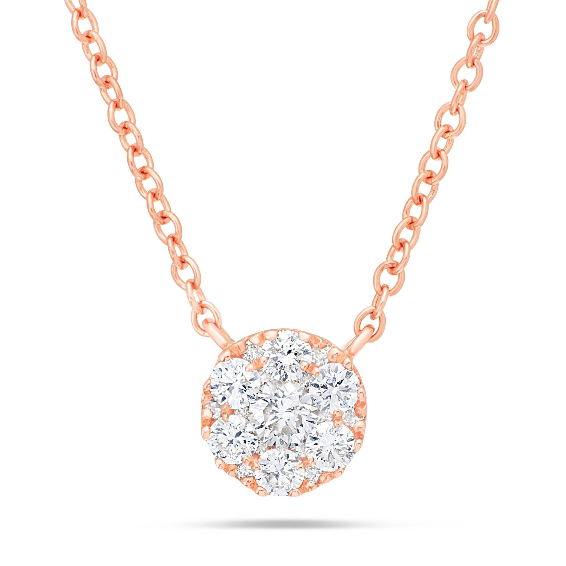 Diamond Cluster Circle Necklace - Shyne Jewelers Rose Gold Shyne Jewelers