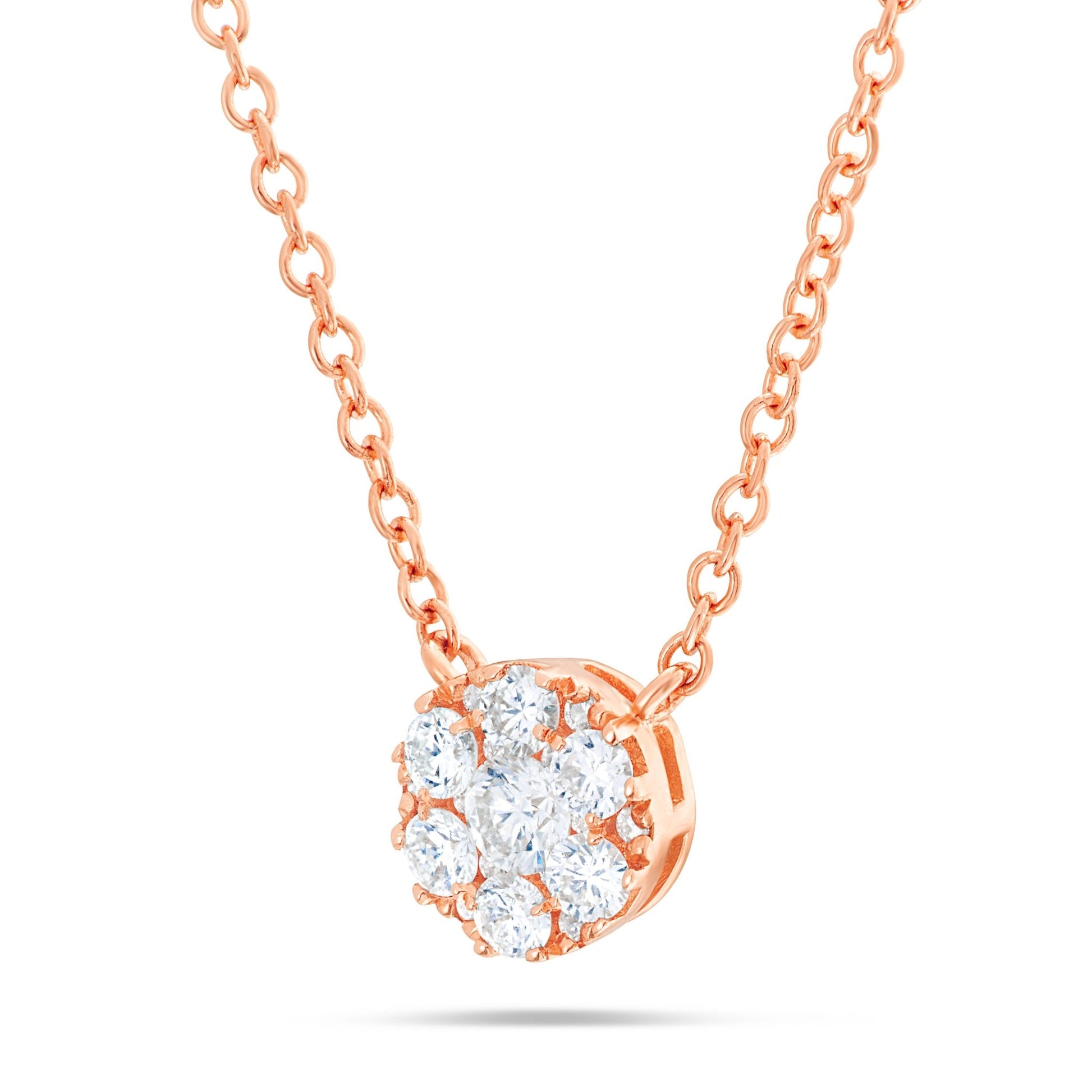 Diamond Cluster Circle Necklace - Shyne Jewelers Rose Gold Shyne Jewelers