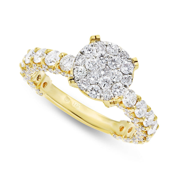 Diamond Cluster Eternity Engagement Ring - Shyne Jewelers 100-00361 Yellow Gold Shyne Jewelers