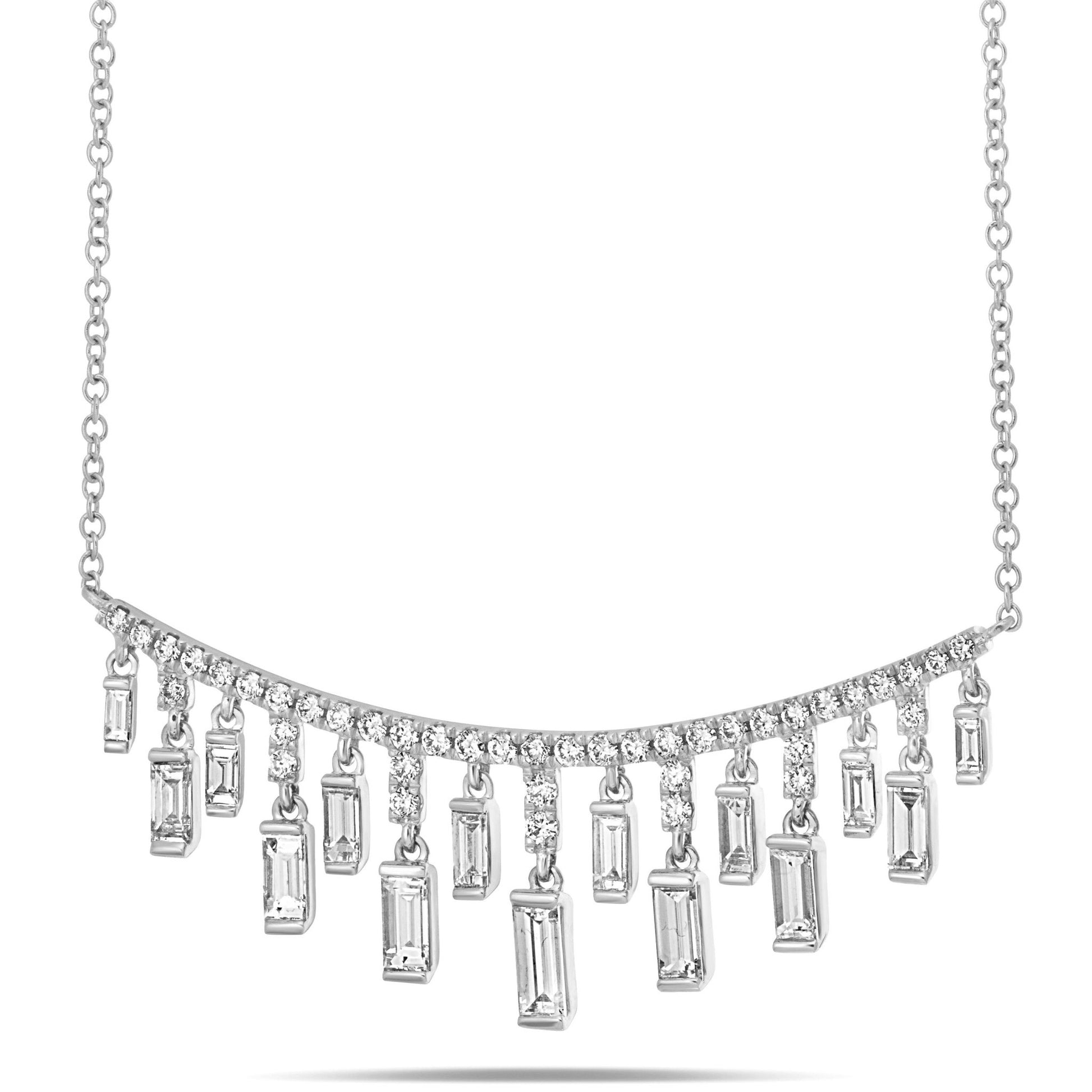 Diamond Curved Bar Drop Necklace - Shyne Jewelers White Gold Shyne Jewelers