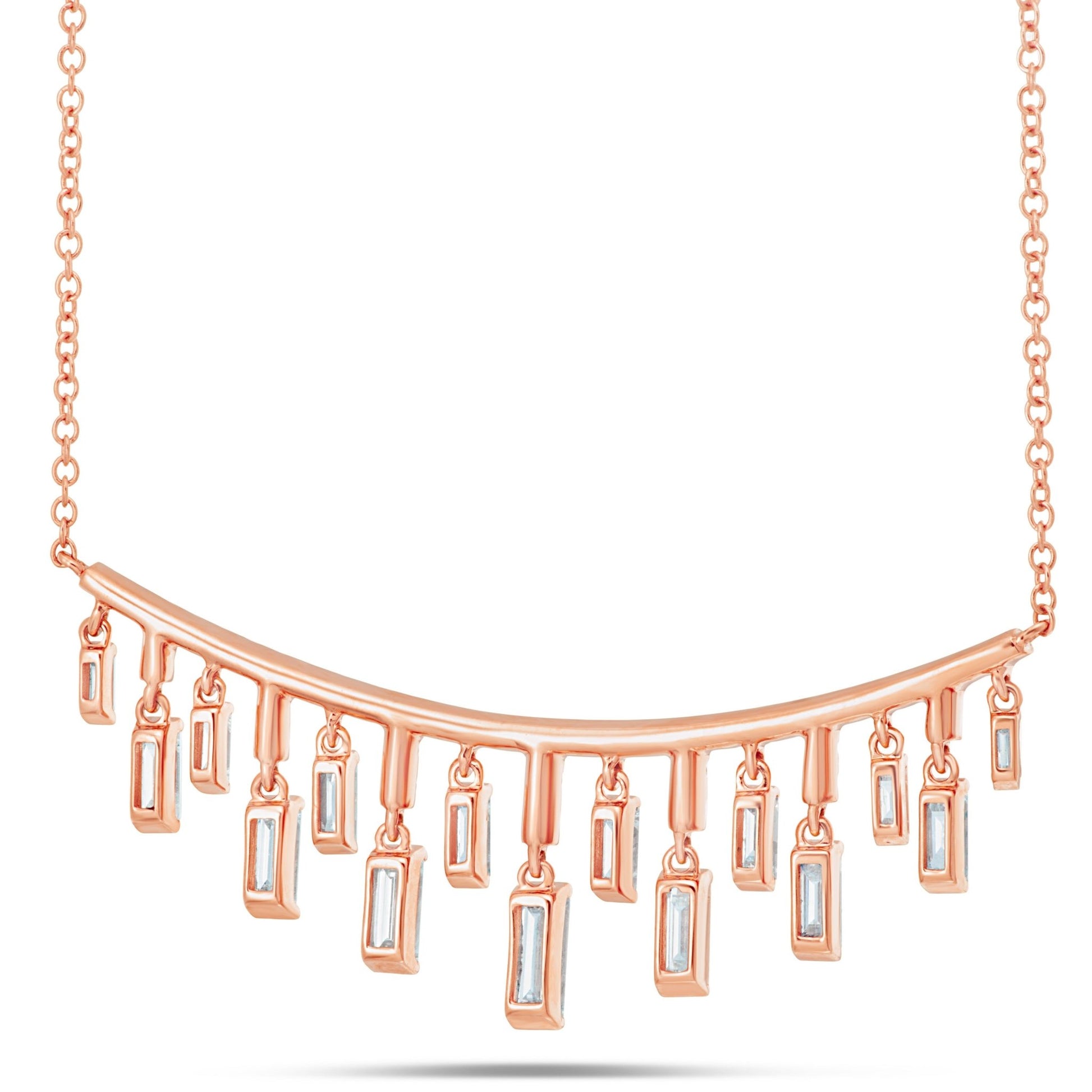 Diamond Curved Bar Drop Necklace - Shyne Jewelers Rose Gold Shyne Jewelers