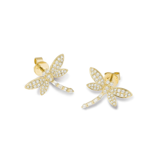 Diamond Dragon Fly Stud Earrings - Shyne Jewelers 150-00210 Yellow Gold Shyne Jewelers