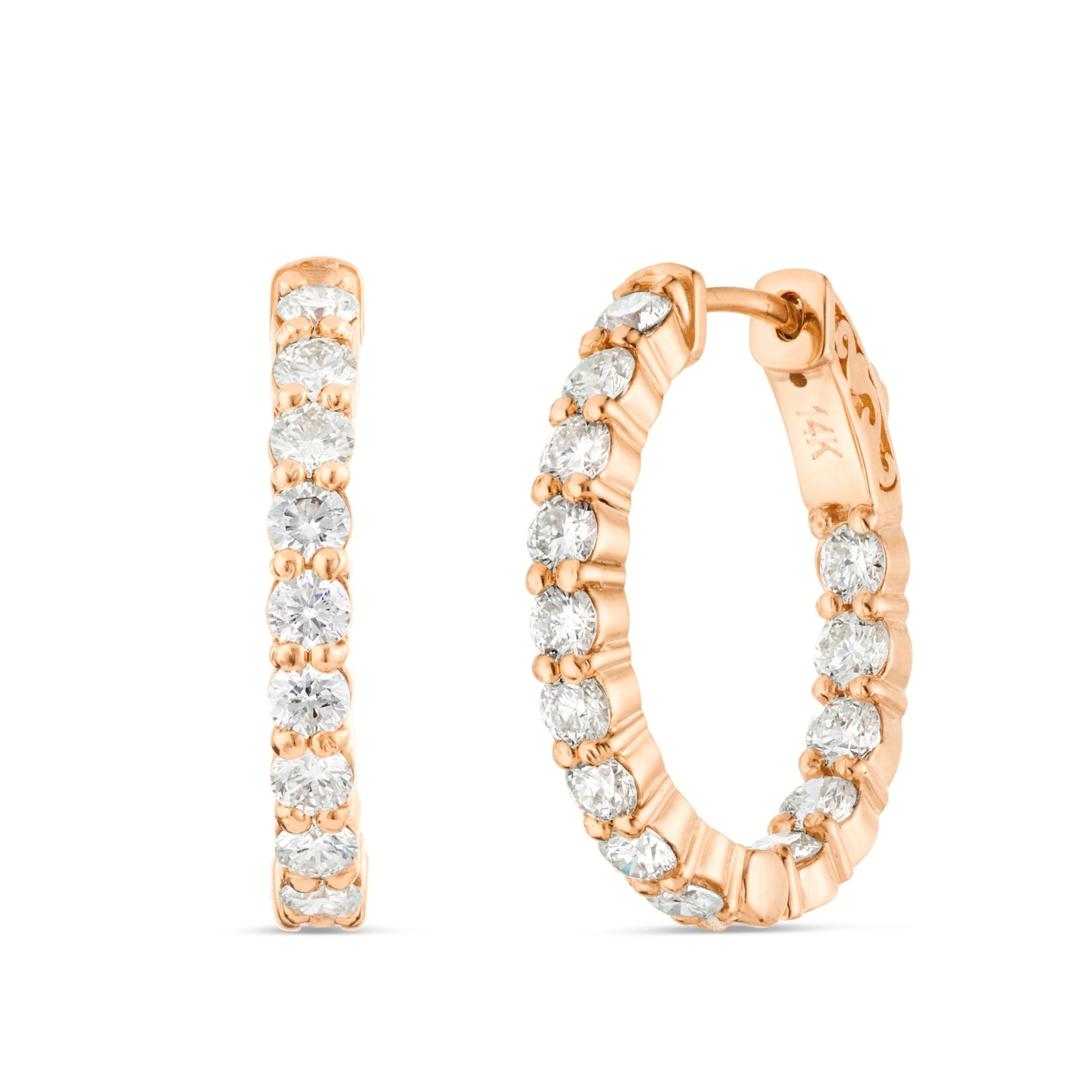 Diamond Inside-out Hoop Earrings, 1" - Shyne Jewelers Rose Gold Shyne Jewelers