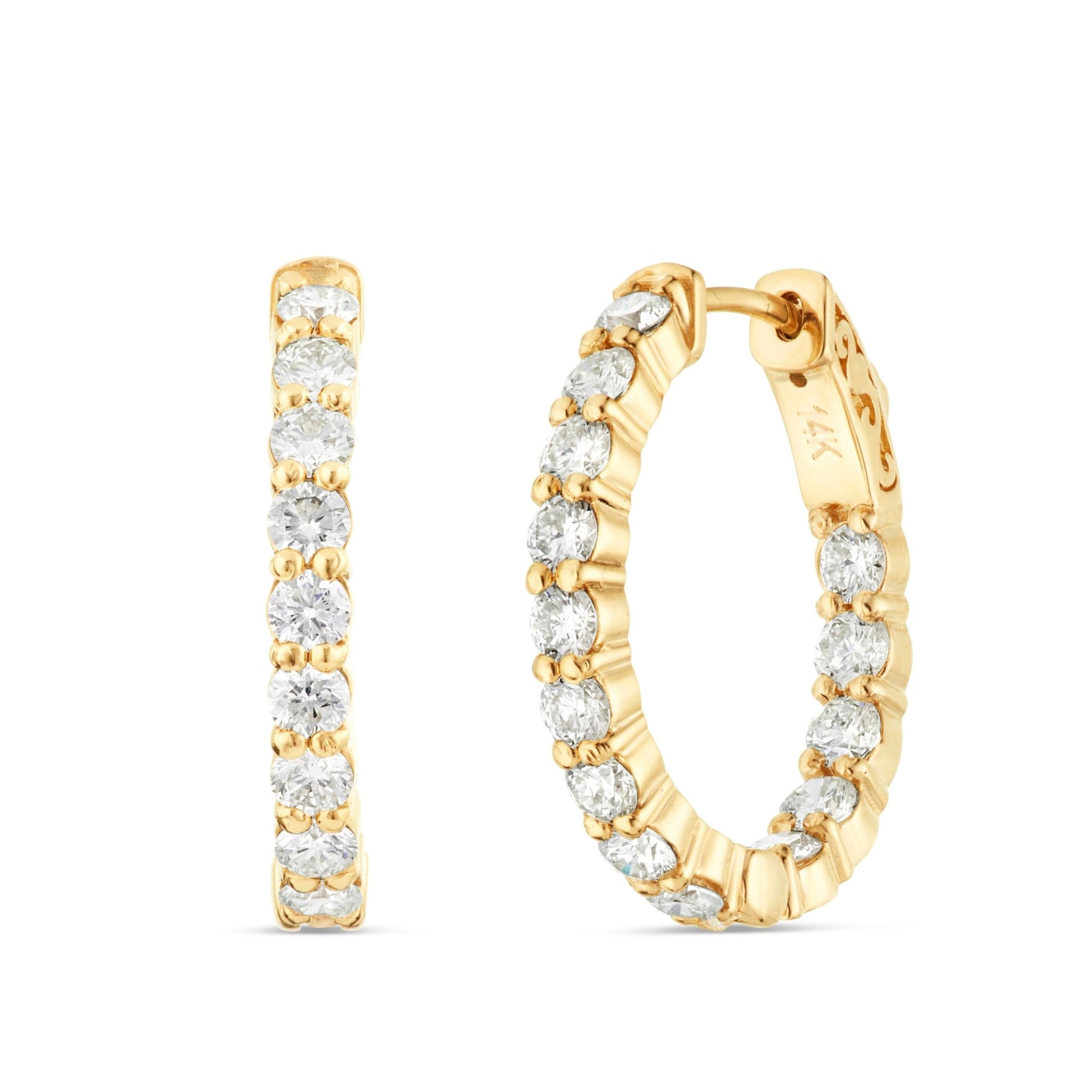 Diamond Inside-out Hoop Earrings, 1" - Shyne Jewelers Yellow Gold Shyne Jewelers