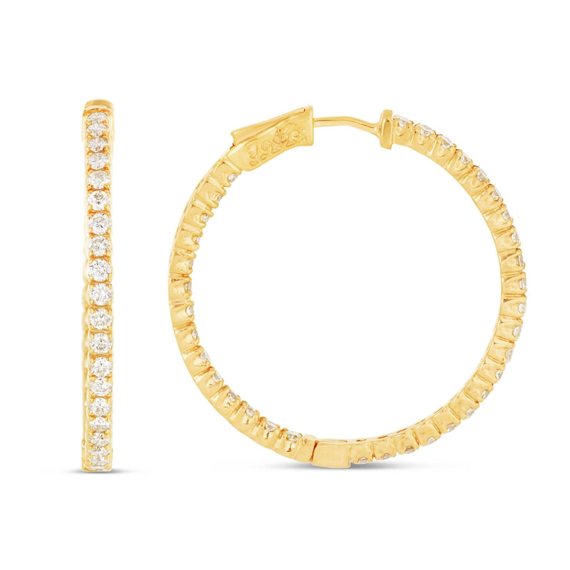 Diamond Inside-out Hoop Earrings, 1.25" - Shyne Jewelers Yellow Gold Shyne Jewelers
