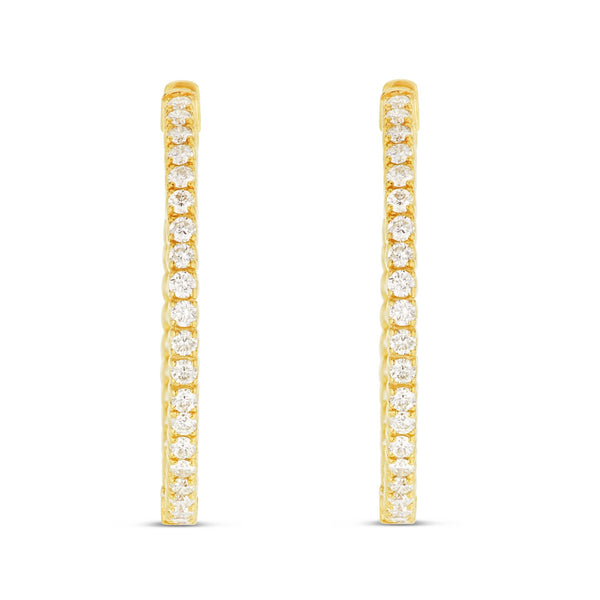 Diamond Inside-out Hoop Earrings, 1.25" - Shyne Jewelers Yellow Gold Shyne Jewelers