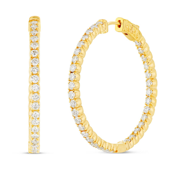 Diamond Inside-out Hoop Earrings, 1.25" - Shyne Jewelers Yellow Gold Shyne Jewelers