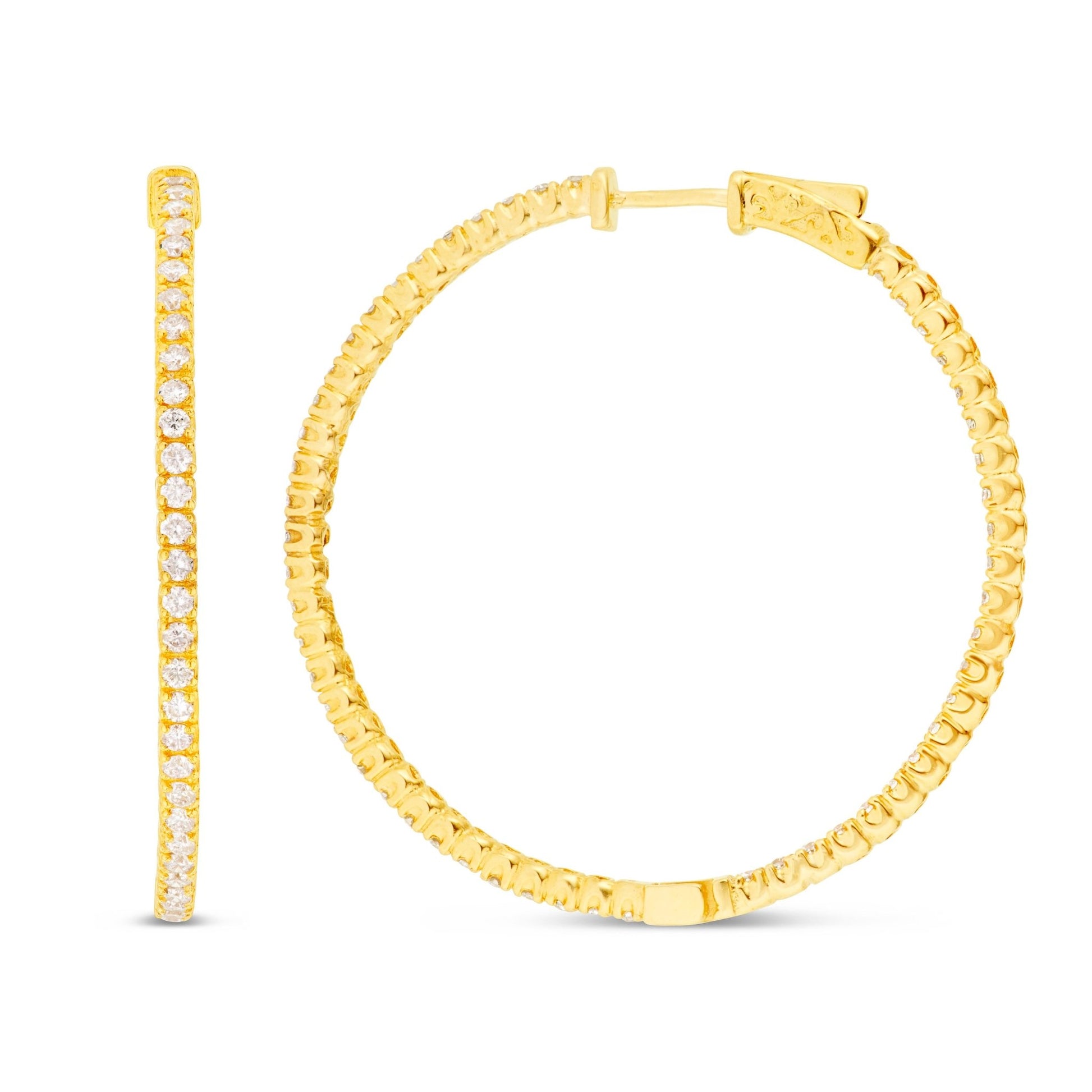 Diamond Inside-out Hoops, 1.5" - Shyne Jewelers 150-00009 Yellow Gold Shyne Jewelers