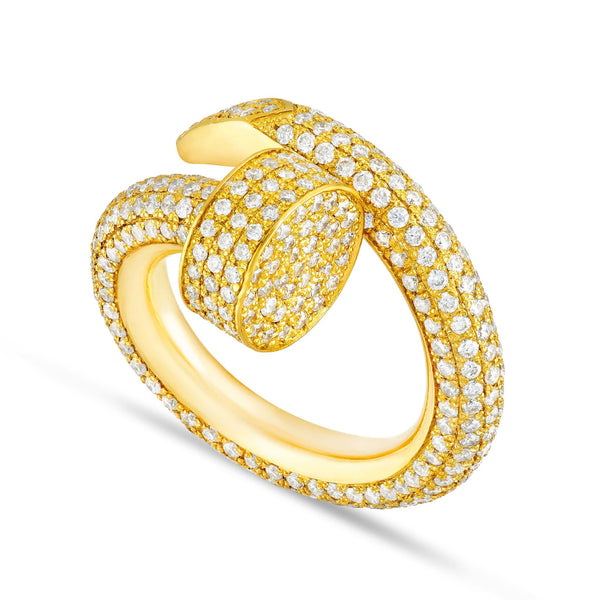 Ring Yellow Gold Cartier Nail Ring With Diamonds 14K Gold Diamond