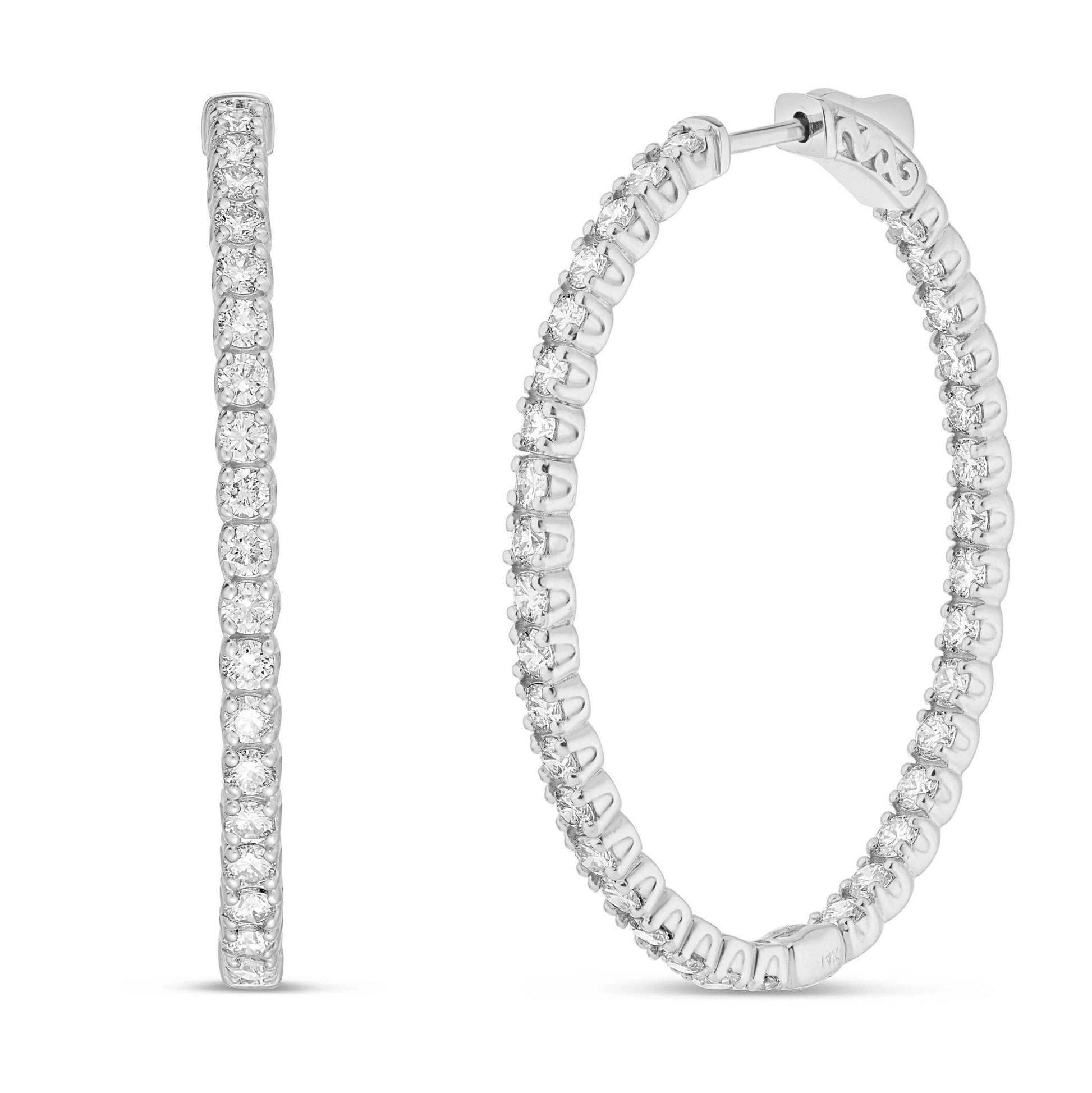 Diamond Oval Inside-out Hoops, 1.5" - Shyne Jewelers White Gold Shyne Jewelers