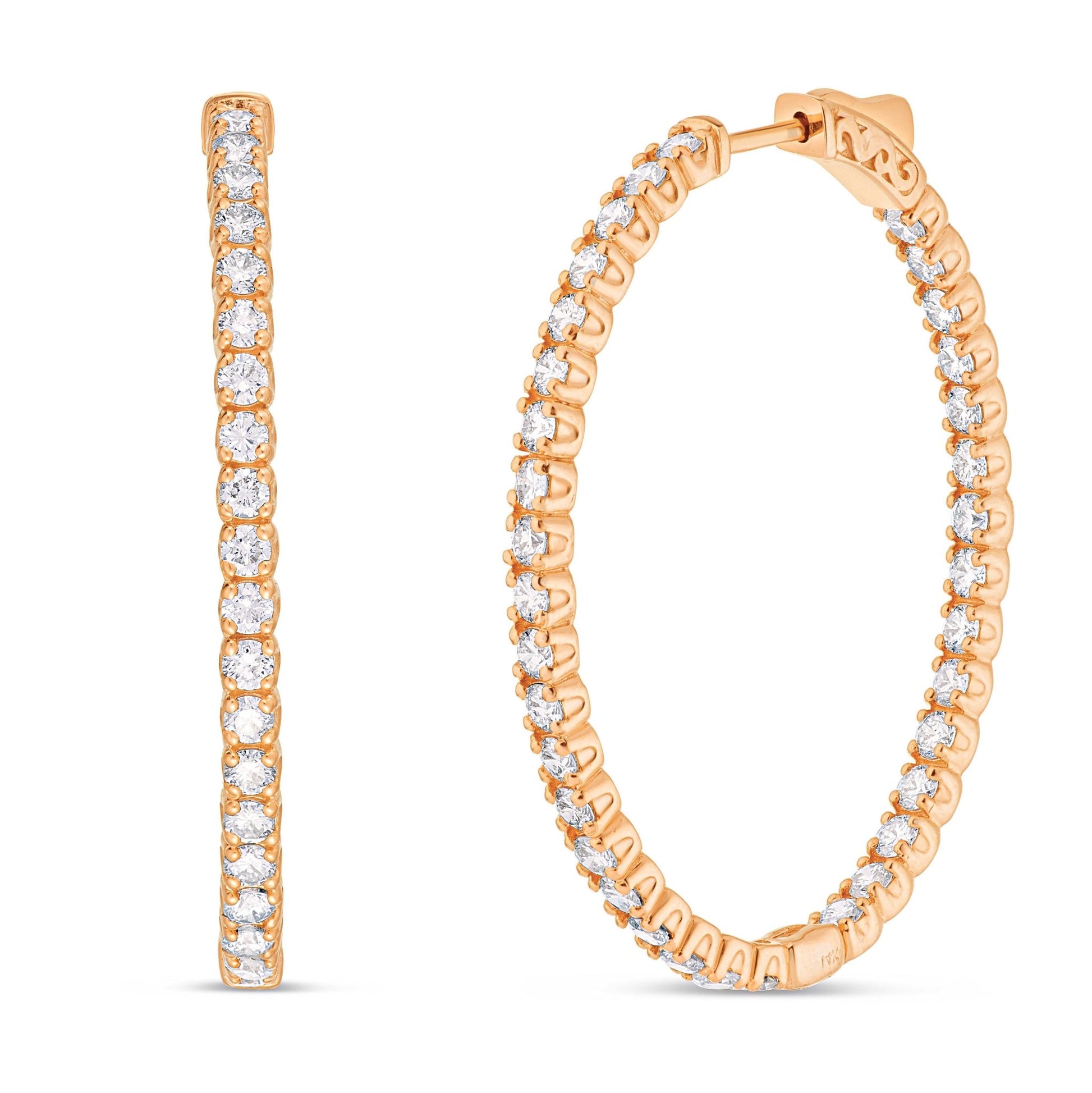 Diamond Oval Inside-out Hoops, 1.5" - Shyne Jewelers Rose Gold Shyne Jewelers