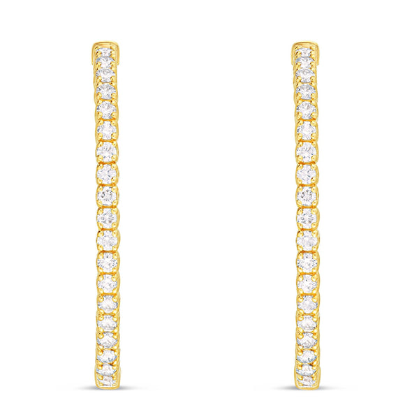 Diamond Oval Inside-out Hoops, 1.5" - Shyne Jewelers Yellow Gold Shyne Jewelers