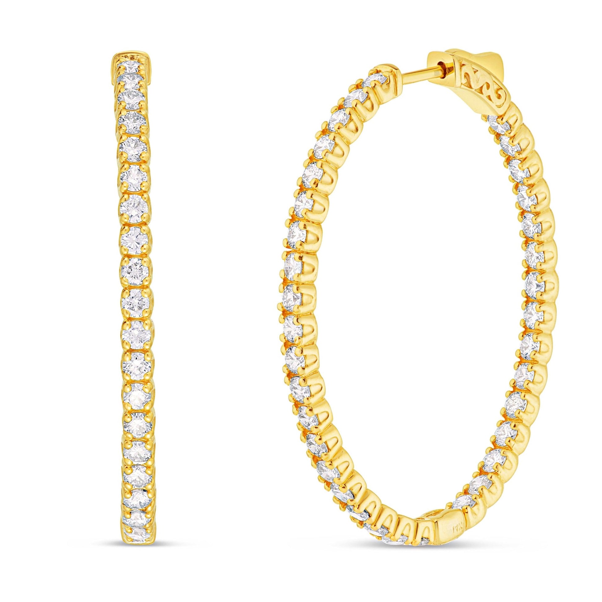 Diamond Oval Inside-out Hoops, 1.5" - Shyne Jewelers Yellow Gold Shyne Jewelers