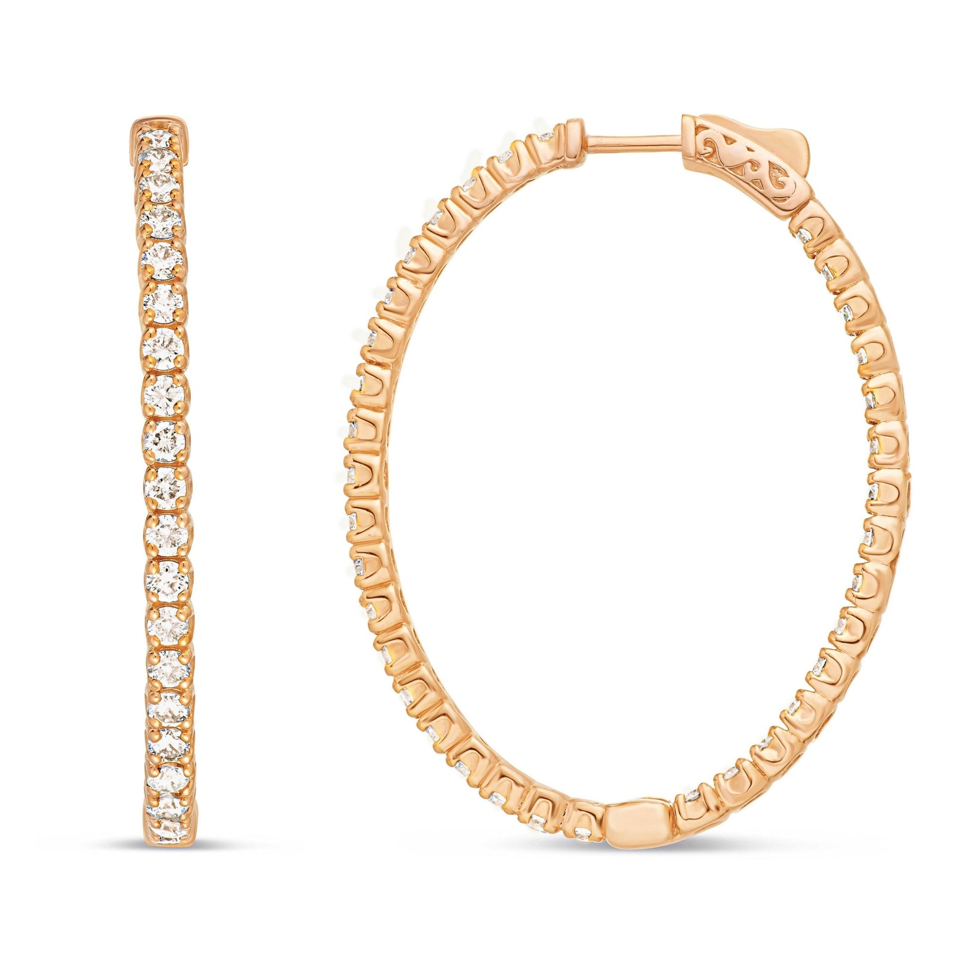 Diamond Oval Inside-out Hoops, 1.5" - Shyne Jewelers Rose Gold Shyne Jewelers