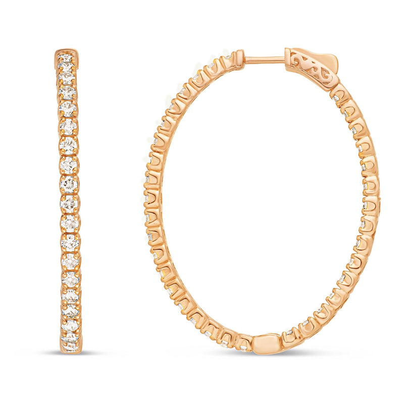 Diamond Oval Inside-out Hoops, 1.5" - Shyne Jewelers Rose Gold Shyne Jewelers